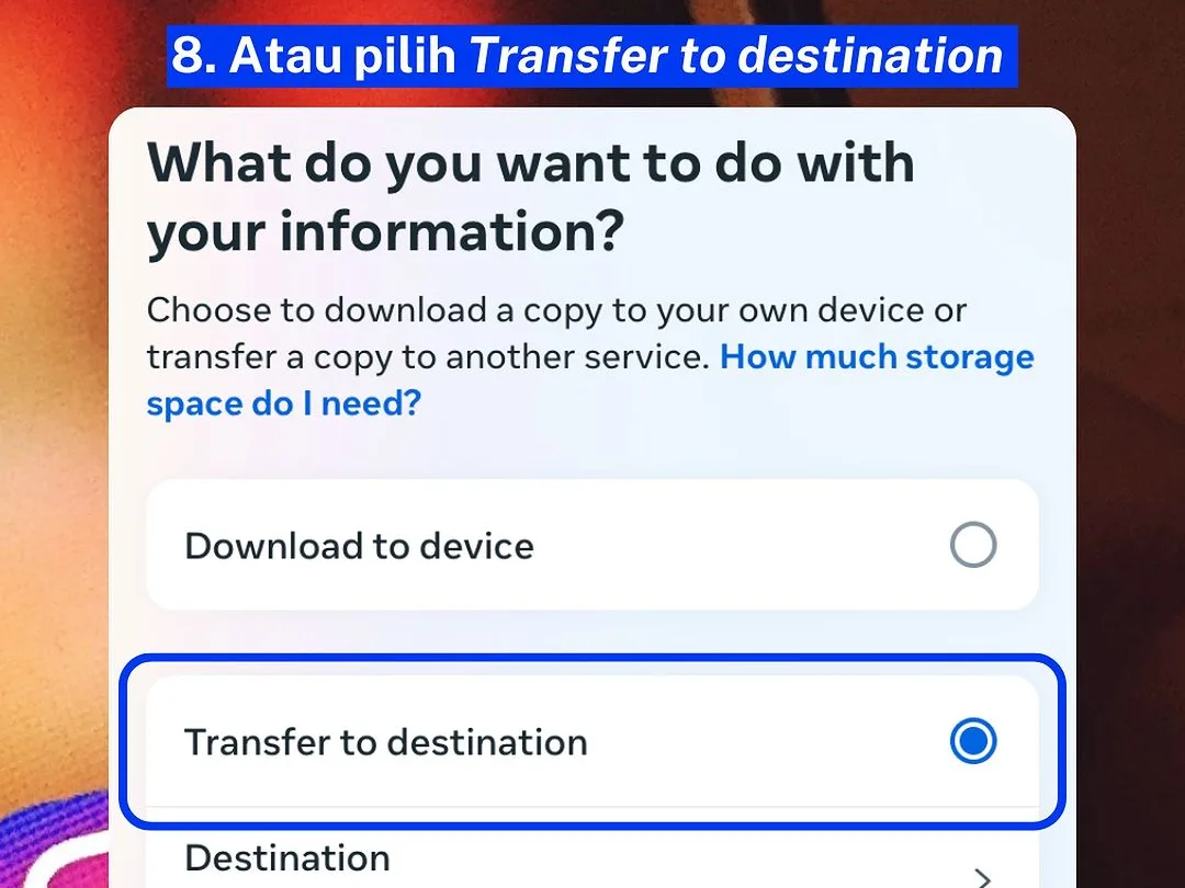 8. Pilih "Transfer Destination"